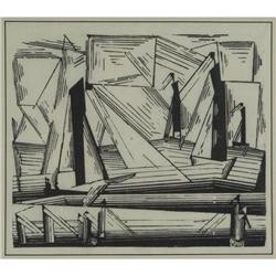 WOODCUT LYONEL FEININGER ABSTRACT COMPOSITION