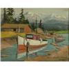 Image 1 : OIL PAINTING FRED OLDFIELD HOODS CANAL OLYMPICS