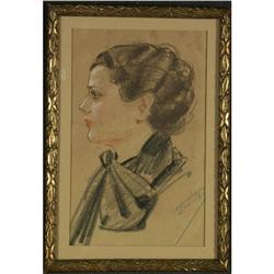 MIXED MEDIA DRAWING WILLARD DOWNES PORTRAIT
