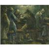 OIL PAINTING BAR SCENE OAK FRAME