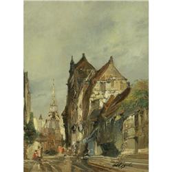 OIL PAINTING DEVOGEL AMSTERDAM STREET SCENE