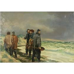 OIL PAINTING KAI ANKERBYE FISHERMAN ON SHORE