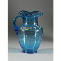BOHEMIAN GLASS PITCHER HAND ENAMELED GILDED