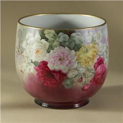 LARGE WILLIAM GUERIN FRENCH LIMOGES CACHE POT ROSE