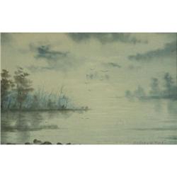 WATERCOLOR SYDNEY J. YARD MISTY LAKE