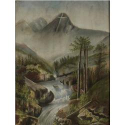 PASTEL DRAWING LANDSCAPE CROSS VINTAGE