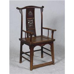 CHINESE LATE QING CARVED ELM WOOD ARMCHAIR
