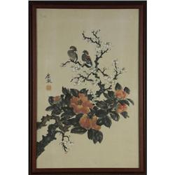 MIXED MEDIA CHINESE PAINTING BIRDS FLOWERS
