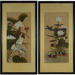 ASIAN SERIGRAPHS BIRDS CRANE LOTUS SCENE