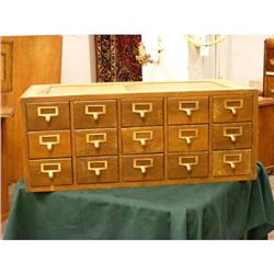 Oak card file cabinet marked Globe Wiesinki.