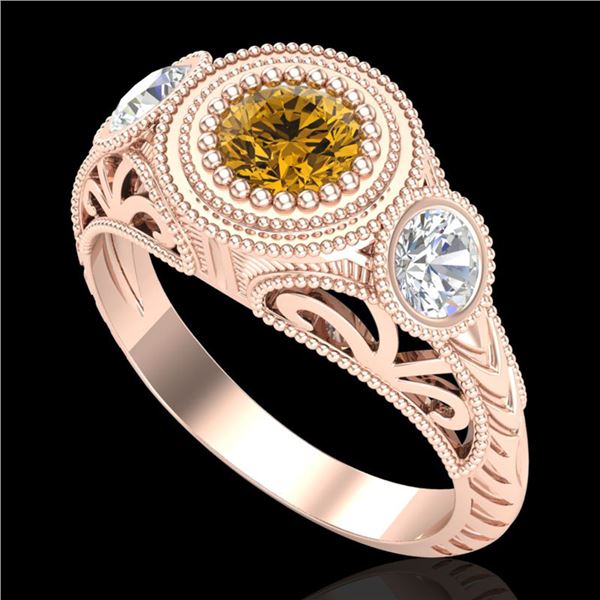 1.06 ctw Intense Fancy Yellow Diamond Art Deco Ring 18k Rose Gold - REF-154N5F