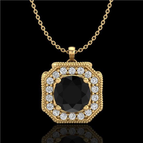 1.54 ctw Fancy Black Diamond Art Deco Stud Necklace 18k Yellow Gold - REF-120N2F