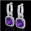 Image 1 : 7 ctw Amethyst & Micro Pave VS/SI Diamond Earrings 18k White Gold - REF-118Y2X