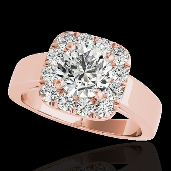 1.55 ctw Certified Diamond Solitaire Halo Ring 10k Rose Gold - REF-190H9R