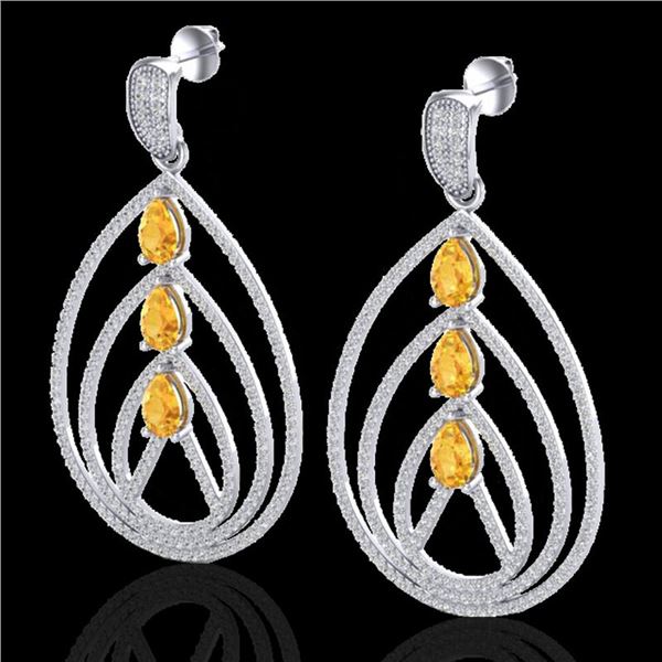 4 ctw Citrine & Micro Pave VS/SI Diamond Earrings 18k White Gold - REF-307W3H