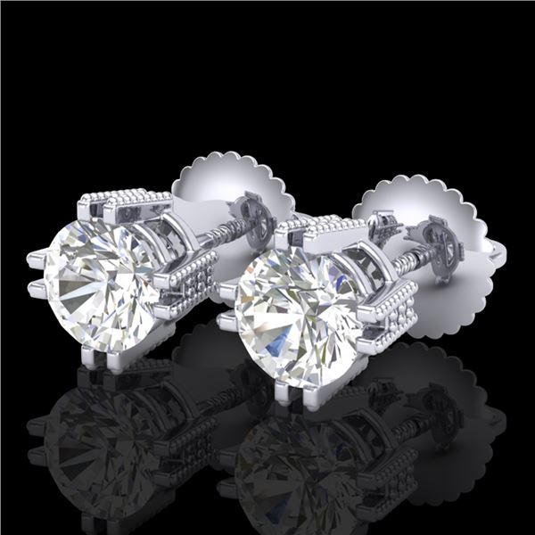 1.07 ctw VS/SI Diamond Solitaire Art Deco Stud Earrings 18k White Gold - REF-200M2G