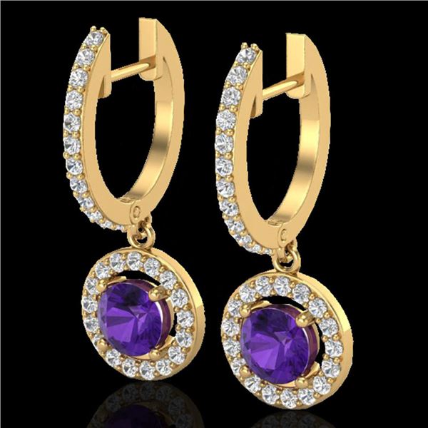 1.75 ctw Amethyst & Micro Pave VS/SI Diamond Earrings 18k Yellow Gold - REF-86F2M