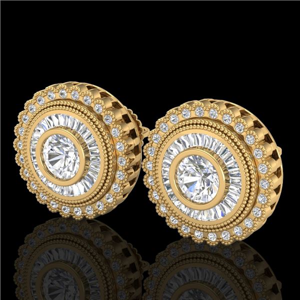 2.61 ctw VS/SI Diamond Solitaire Art Deco Stud Earrings 18k Yellow Gold - REF-381R8K