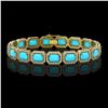 Image 1 : 23.66 ctw Turquoise & Diamond Micro Pave Halo Bracelet 10k Yellow Gold - REF-345F5M