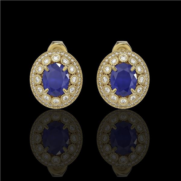 8.84 ctw Certified Sapphire & Diamond Victorian Earrings 14K Yellow Gold - REF-214X5A