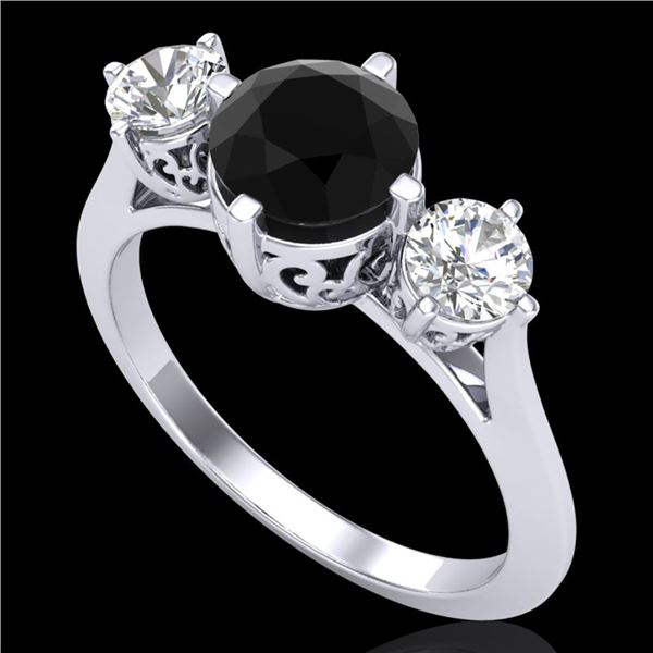 1.51 ctw Fancy Black Diamond Art Deco 3 Stone Ring 18k White Gold - REF-134R5K