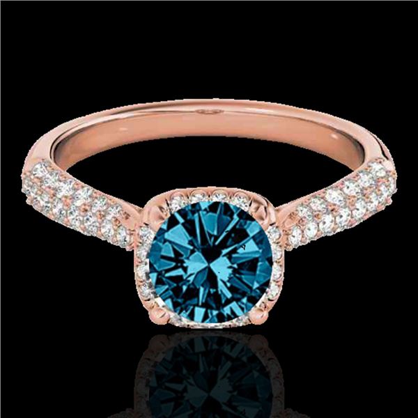 1.50 ctw SI Certified Fancy Blue Diamond Solitaire Halo Ring 10k Rose Gold - REF-133M2G