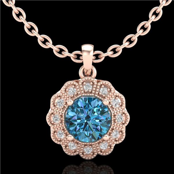 1.15 ctw Fancy Intense Blue Diamond Art Deco Necklace 18k Rose Gold - REF-218Y2X