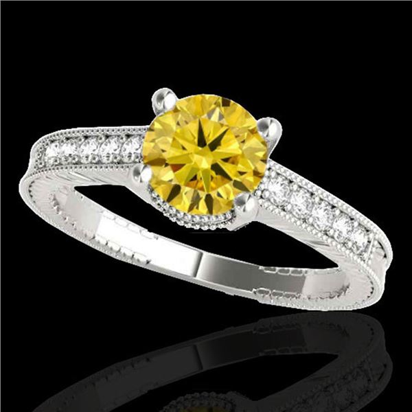 1.45 ctw Certified SI Intense Yellow Diamond Antique Ring 10k White Gold - REF-231A8N