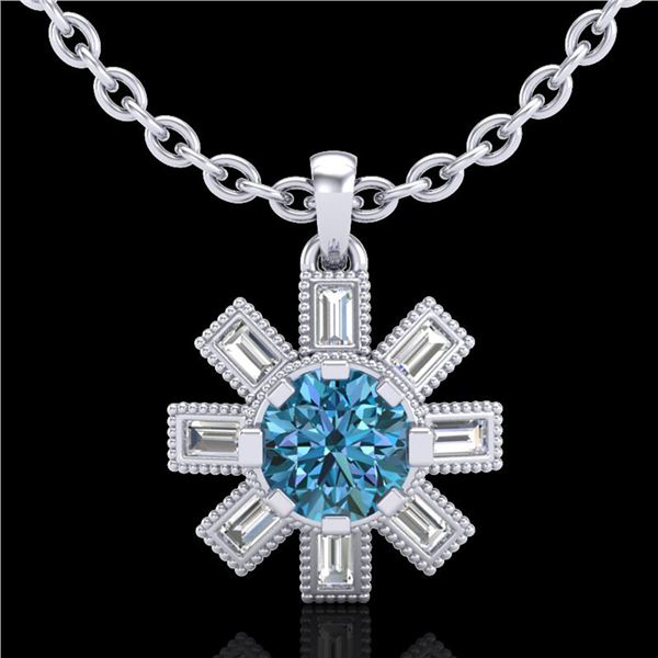 1.33 ctw Fancy Intense Blue Diamond Art Deco Necklace 18k White Gold - REF-161F8M