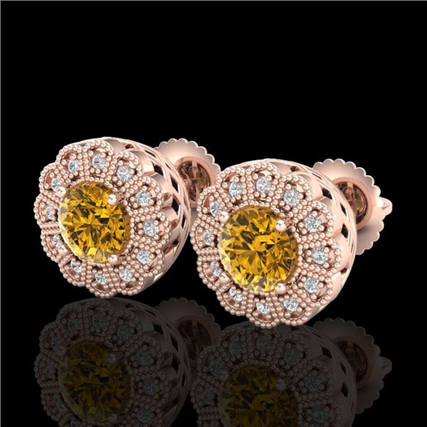 1.32 ctw Intense Fancy Yellow Diamond Art Deco Earrings 18k Rose Gold - REF-218X2A