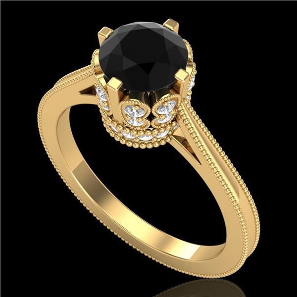 1.5 ctw Fancy Black Diamond Engagment Art Deco Ring 18k Yellow Gold - REF-109M3G