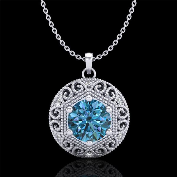 1.11 ctw Fancy Intense Blue Diamond Art Deco Necklace 18k White Gold - REF-161N8F
