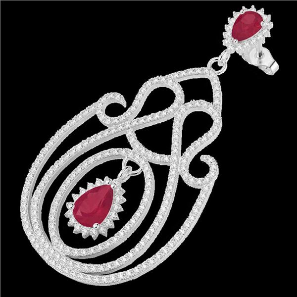 6.40 ctw Ruby & Micro Pave VS/SI Diamond Earrings 14k White Gold - REF-381M8G