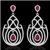 Image 2 : 6.40 ctw Ruby & Micro Pave VS/SI Diamond Earrings 14k White Gold - REF-381M8G