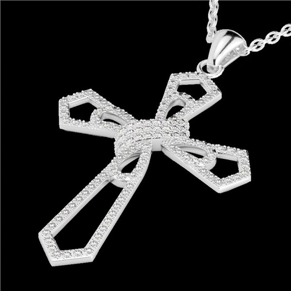 1 ctw Micro Pave VS/SI Diamond Cross Necklace 18k White Gold - REF-118X2A