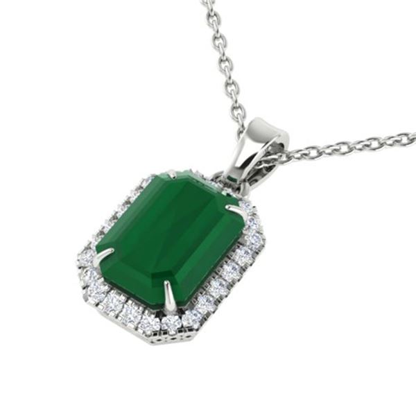 5.50 ctw Emerald & Micro Pave VS/SI Diamond Necklace 18k White Gold - REF-101F8M