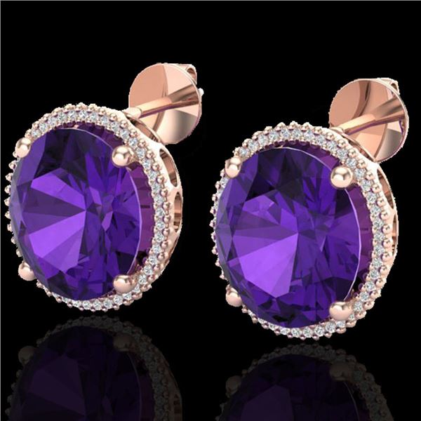 20 ctw Amethyst & Micro VS/SI Diamond Pave Earrings 14k Rose Gold - REF-109F3M