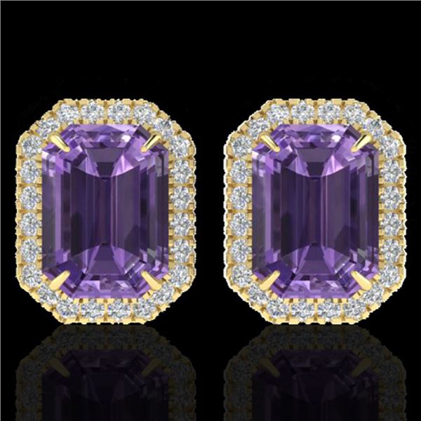 9.40 ctw Amethyst & Micro Pave VS/SI Diamond Earrings 18k Yellow Gold - REF-77N8F