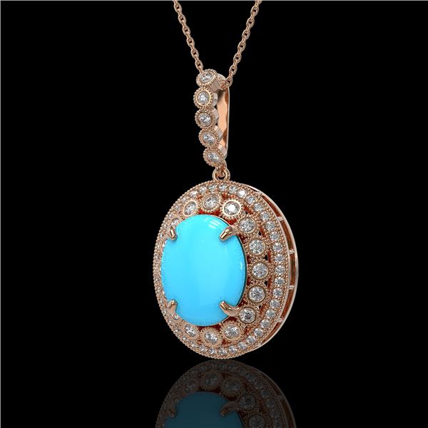 8.97 ctw Turquoise & Diamond Victorian Necklace 14K Rose Gold - REF-245X5A