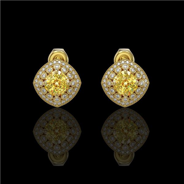 3.89 ctw Canary Citrine & Diamond Victorian Earrings 14K Yellow Gold - REF-108G5W