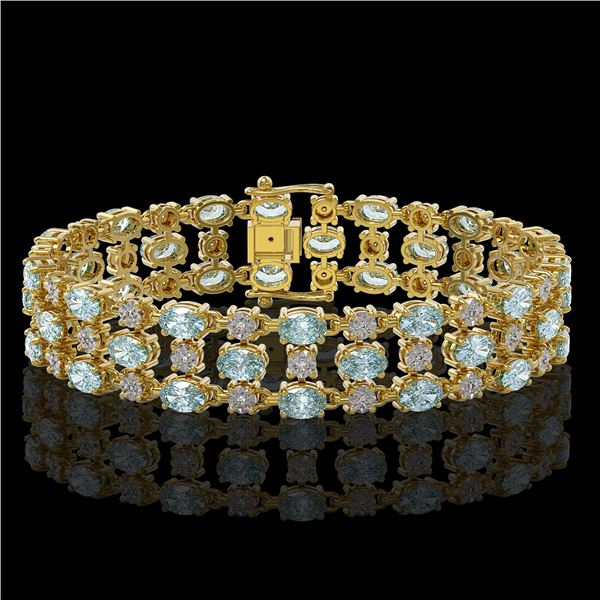 25.07 ctw Sky Topaz & Diamond Bracelet 10K Yellow Gold - REF-227G3W