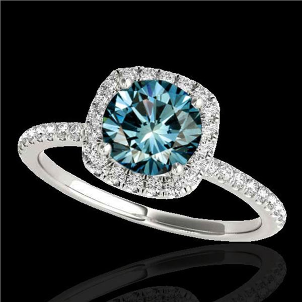 1.5 ctw SI Certified Fancy Blue Diamond Solitaire Halo Ring 10k White Gold - REF-135K2Y