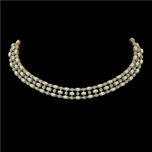 30.83 ctw Opal & Diamond Necklace 10K Yellow Gold - REF-527G3W