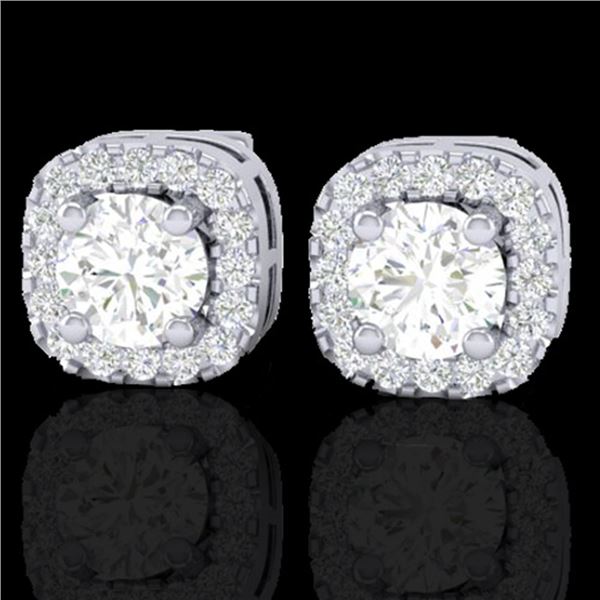0.75 ctw Micro Pave VS/SI Diamond Earrings Designer Halo 18k White Gold - REF-87F3M