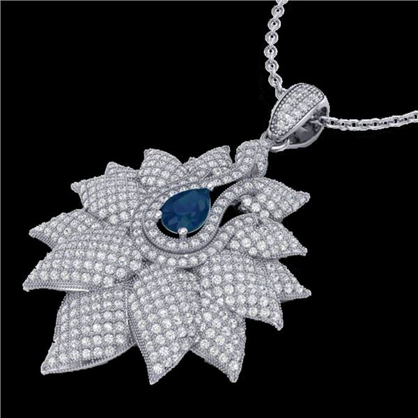 3 ctw Sapphire & Micro Pave VS/SI Diamond Necklace 18k White Gold - REF-290F9M