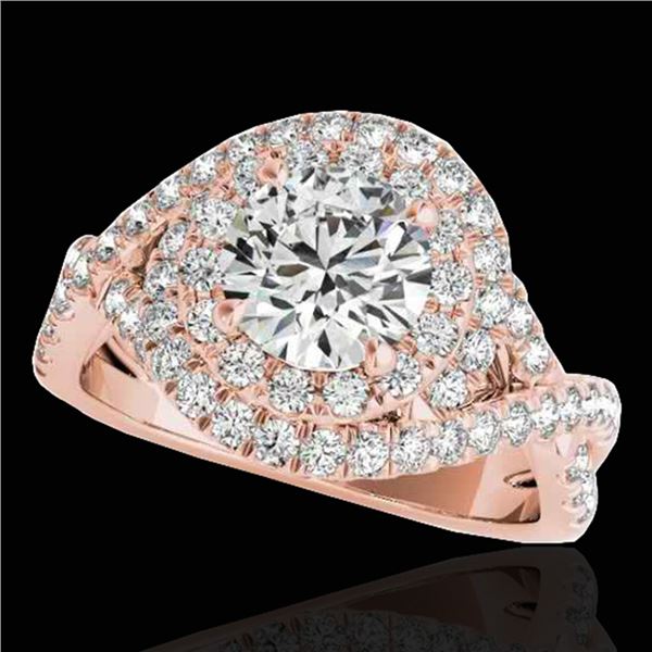 1.75 ctw Certified Diamond Solitaire Halo Ring 10k Rose Gold - REF-218N2F