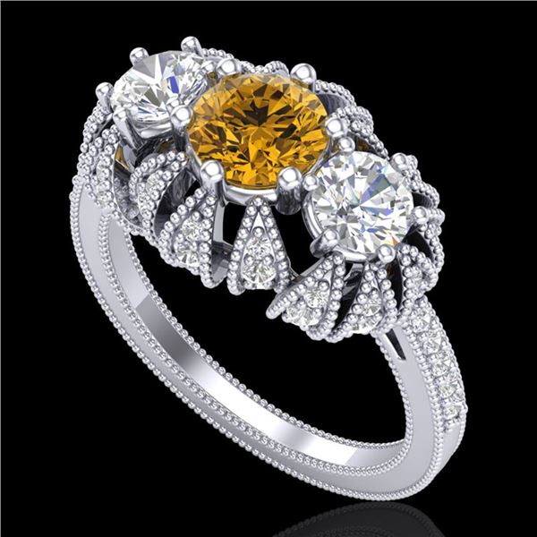 2.26 ctw Intense Fancy Yellow Diamond Art Deco Ring 18k White Gold - REF-345X5A