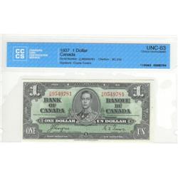 $1.00 note 1937, CCCS Choice UNC-63, BC-21d