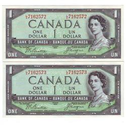 $1.00 DF note 1954, UNC, Charlton # BC-29b