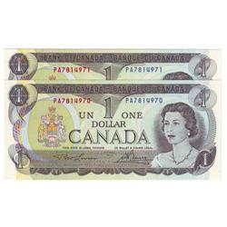 $1.00 note 1973, UNC-65, Ch # BC-46a 2 x PA